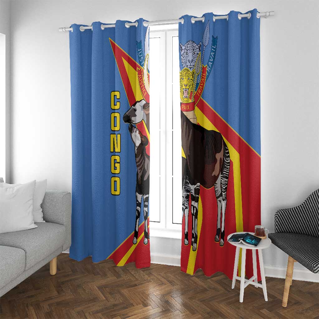 DR Congo Okapi Window Curtain With Coat Of Arms