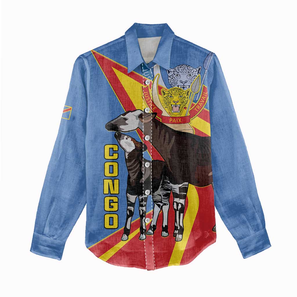 DR Congo Okapi Women Casual Shirt With Coat Of Arms