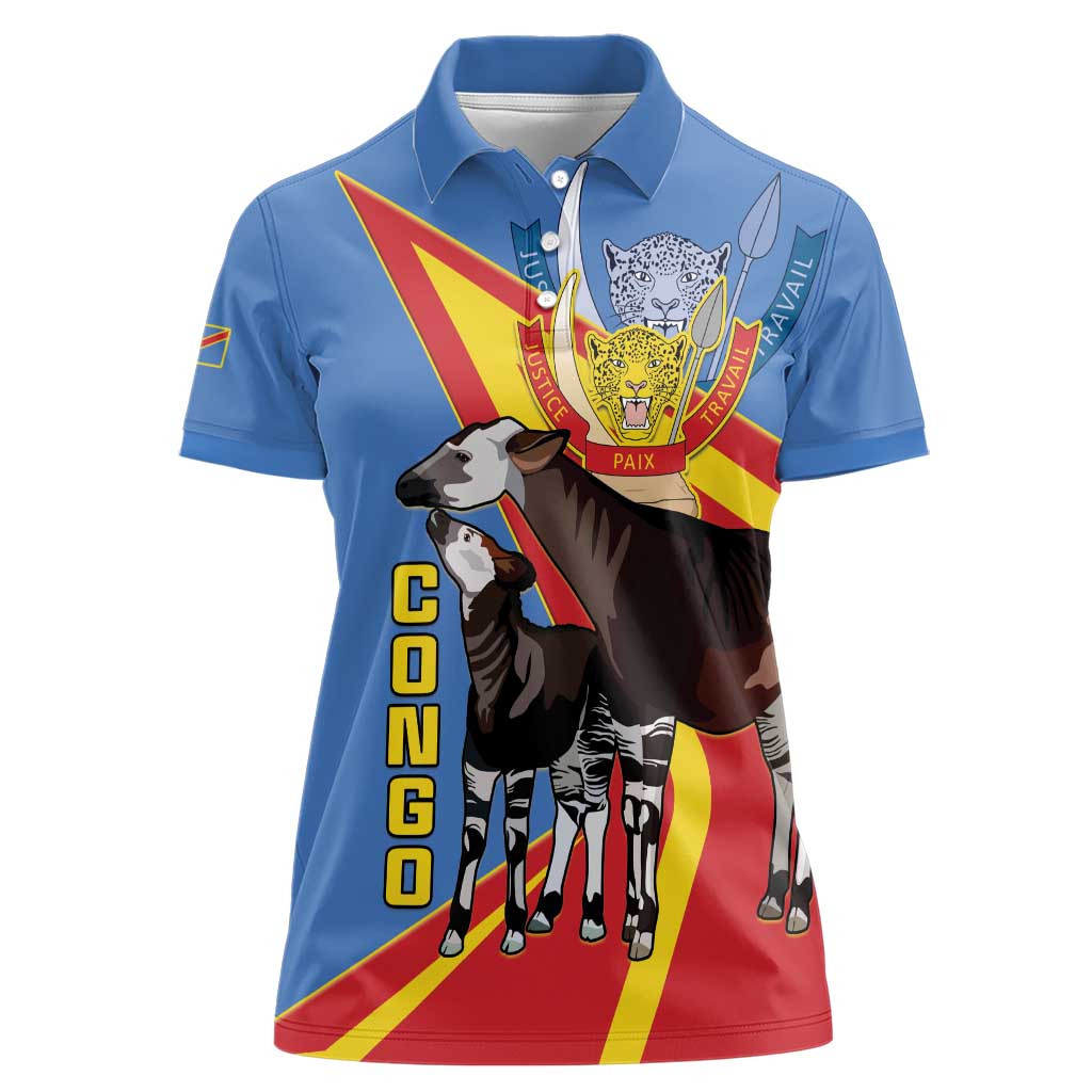 DR Congo Okapi Women Polo Shirt With Coat Of Arms