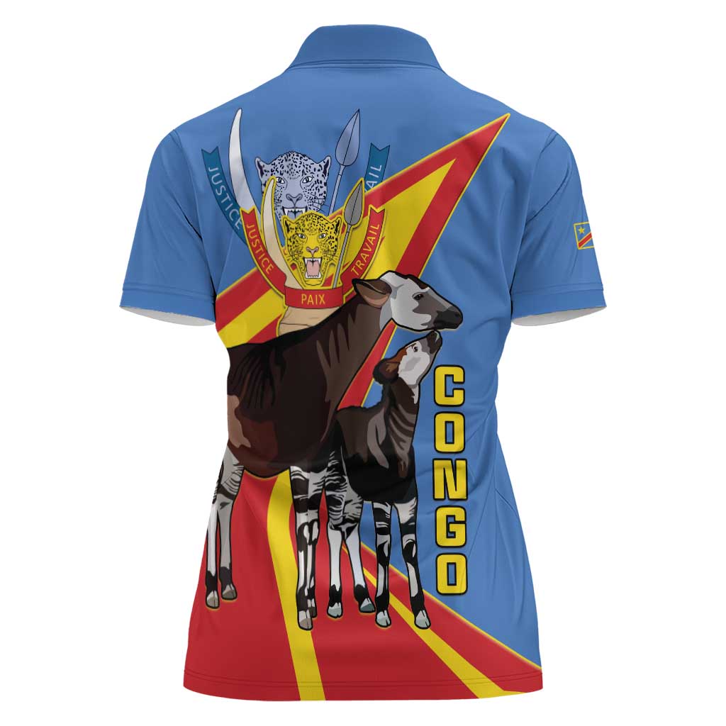 DR Congo Okapi Women Polo Shirt With Coat Of Arms