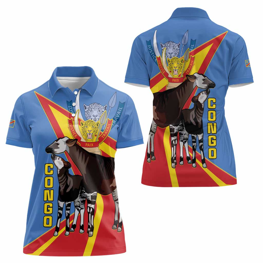 DR Congo Okapi Women Polo Shirt With Coat Of Arms