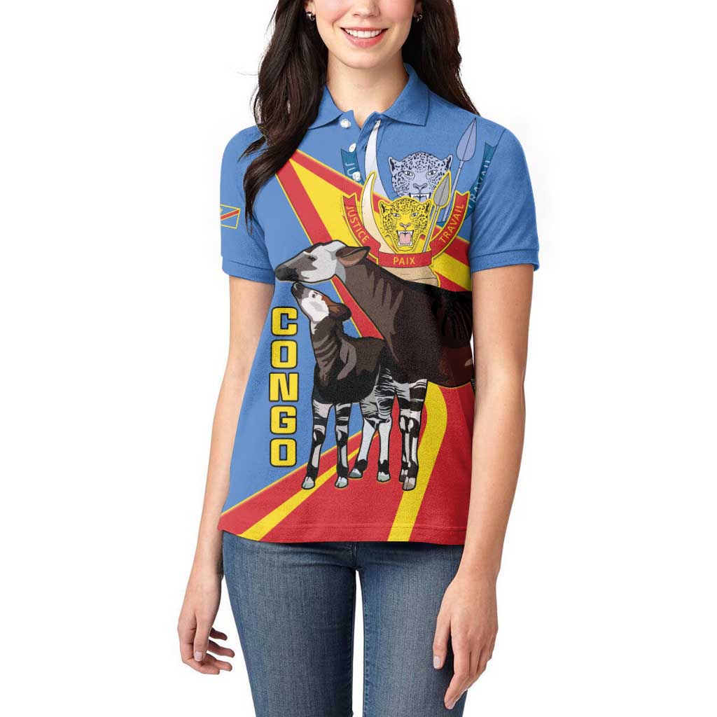DR Congo Okapi Women Polo Shirt With Coat Of Arms