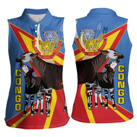 DR Congo Okapi Women Sleeveless Polo Shirt With Coat Of Arms