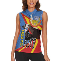 DR Congo Okapi Women Sleeveless Polo Shirt With Coat Of Arms