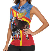 DR Congo Okapi Women Sleeveless Polo Shirt With Coat Of Arms