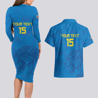 Custom DR Congo Football Couples Matching Long Sleeve Bodycon Dress and Hawaiian Shirt Go Les Léopards