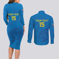 Custom DR Congo Football Couples Matching Long Sleeve Bodycon Dress and Long Sleeve Button Shirt Go Les Léopards