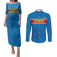 Custom DR Congo Football Couples Matching Puletasi and Long Sleeve Button Shirt Go Les Léopards