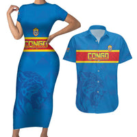 Custom DR Congo Football Couples Matching Short Sleeve Bodycon Dress and Hawaiian Shirt Go Les Léopards