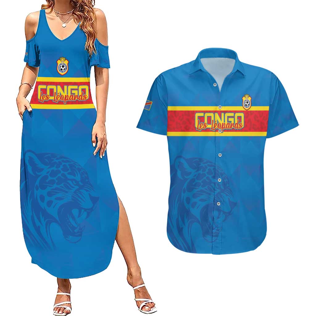 Custom DR Congo Football Couples Matching Summer Maxi Dress and Hawaiian Shirt Go Les Léopards