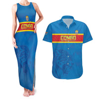 Custom DR Congo Football Couples Matching Tank Maxi Dress and Hawaiian Shirt Go Les Léopards