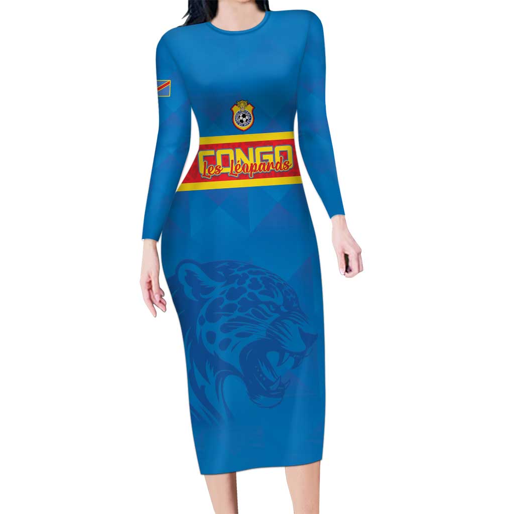 Custom DR Congo Football Family Matching Long Sleeve Bodycon Dress and Hawaiian Shirt Go Les Léopards