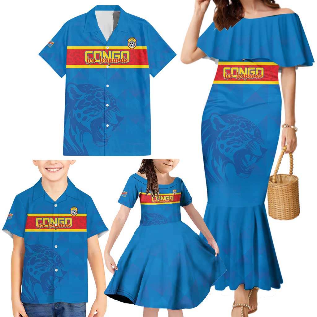 Custom DR Congo Football Family Matching Mermaid Dress and Hawaiian Shirt Go Les Léopards