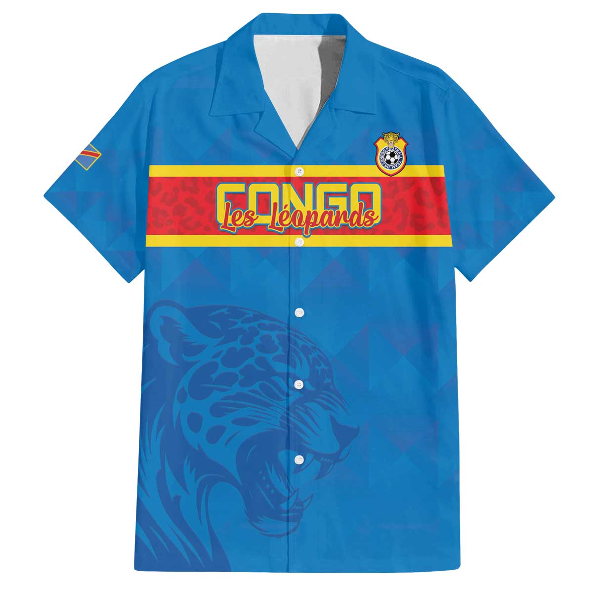 Custom DR Congo Football Family Matching Off The Shoulder Long Sleeve Dress and Hawaiian Shirt Go Les Léopards