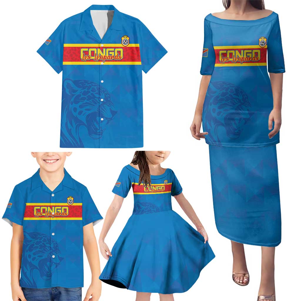 Custom DR Congo Football Family Matching Puletasi and Hawaiian Shirt Go Les Léopards