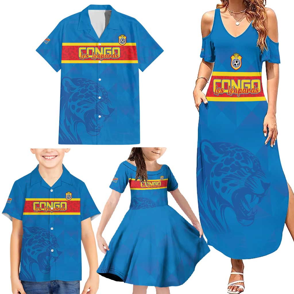 Custom DR Congo Football Family Matching Summer Maxi Dress and Hawaiian Shirt Go Les Léopards
