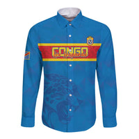 Custom DR Congo Football Long Sleeve Button Shirt Go Les Léopards