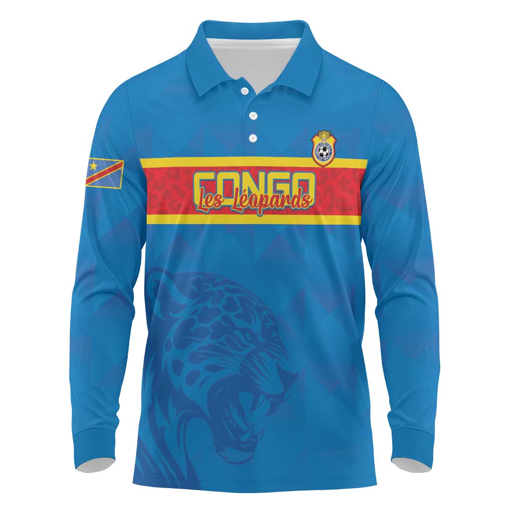 Custom DR Congo Football Long Sleeve Polo Shirt Go Les Léopards