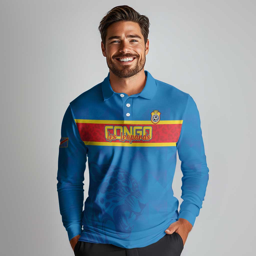Custom DR Congo Football Long Sleeve Polo Shirt Go Les Léopards