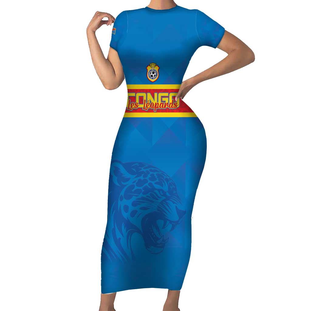 Custom DR Congo Football Short Sleeve Bodycon Dress Go Les Léopards