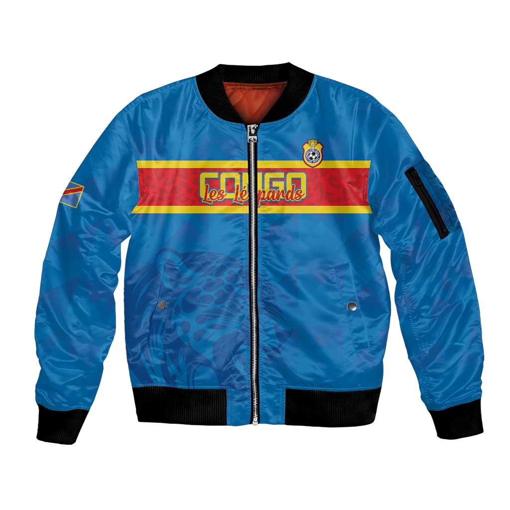 Custom DR Congo Football Sleeve Zip Bomber Jacket Go Les Léopards