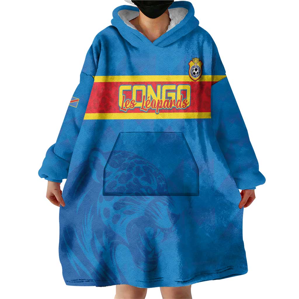 Custom DR Congo Football Wearable Blanket Hoodie Go Les Léopards
