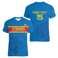 Custom DR Congo Football Women V-Neck T-Shirt Go Les Léopards