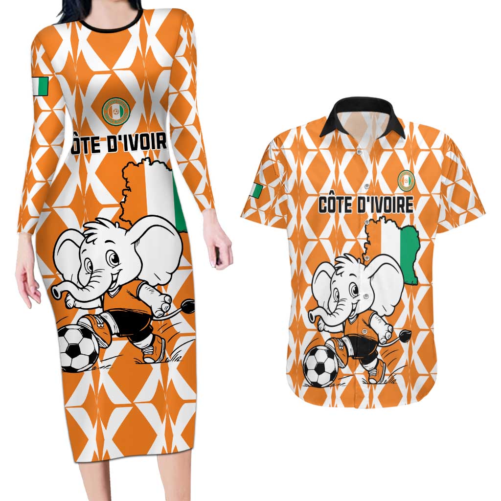 Custom Ivory Coast Football Couples Matching Long Sleeve Bodycon Dress and Hawaiian Shirt Go Champions