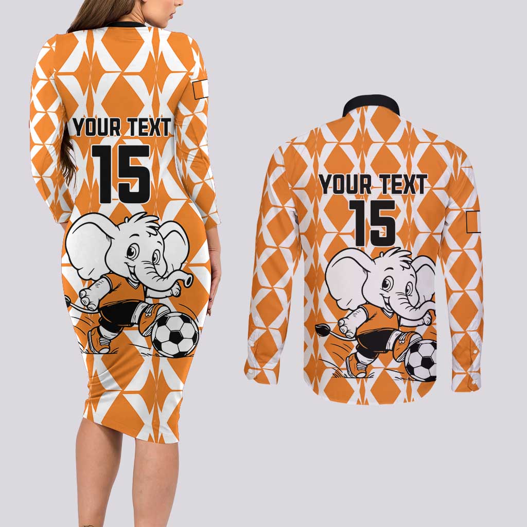 Custom Ivory Coast Football Couples Matching Long Sleeve Bodycon Dress and Long Sleeve Button Shirt Go Champions