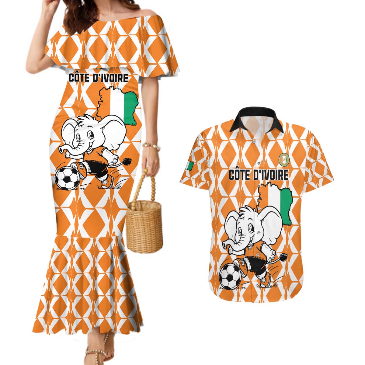 Custom Ivory Coast Football Couples Matching Mermaid Dress and Hawaiian Shirt Go Champions