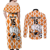 Custom Ivory Coast Football Couples Matching Off Shoulder Maxi Dress and Long Sleeve Button Shirt Go Champions