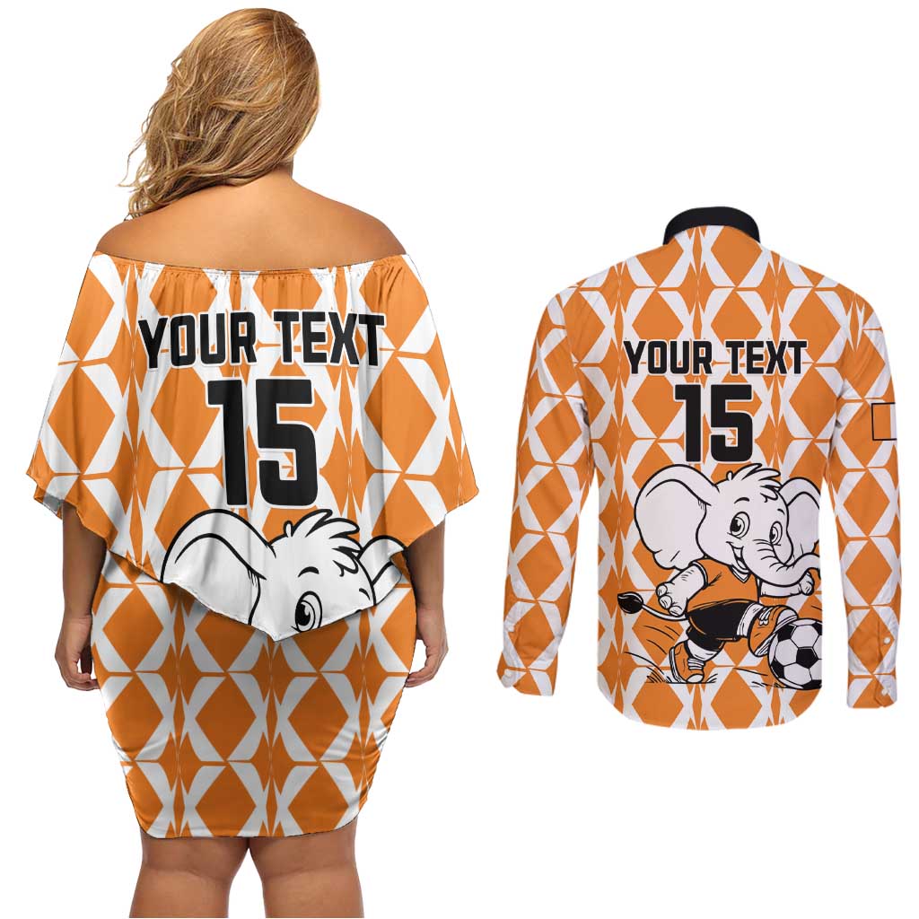 Custom Ivory Coast Football Couples Matching Off Shoulder Short Dress and Long Sleeve Button Shirt Go Champions