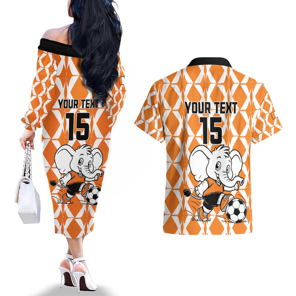 Custom Ivory Coast Football Couples Matching Off The Shoulder Long Sleeve Dress and Hawaiian Shirt Go Champions