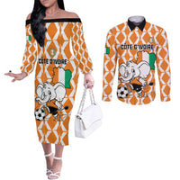 Custom Ivory Coast Football Couples Matching Off The Shoulder Long Sleeve Dress and Long Sleeve Button Shirt Go Champions