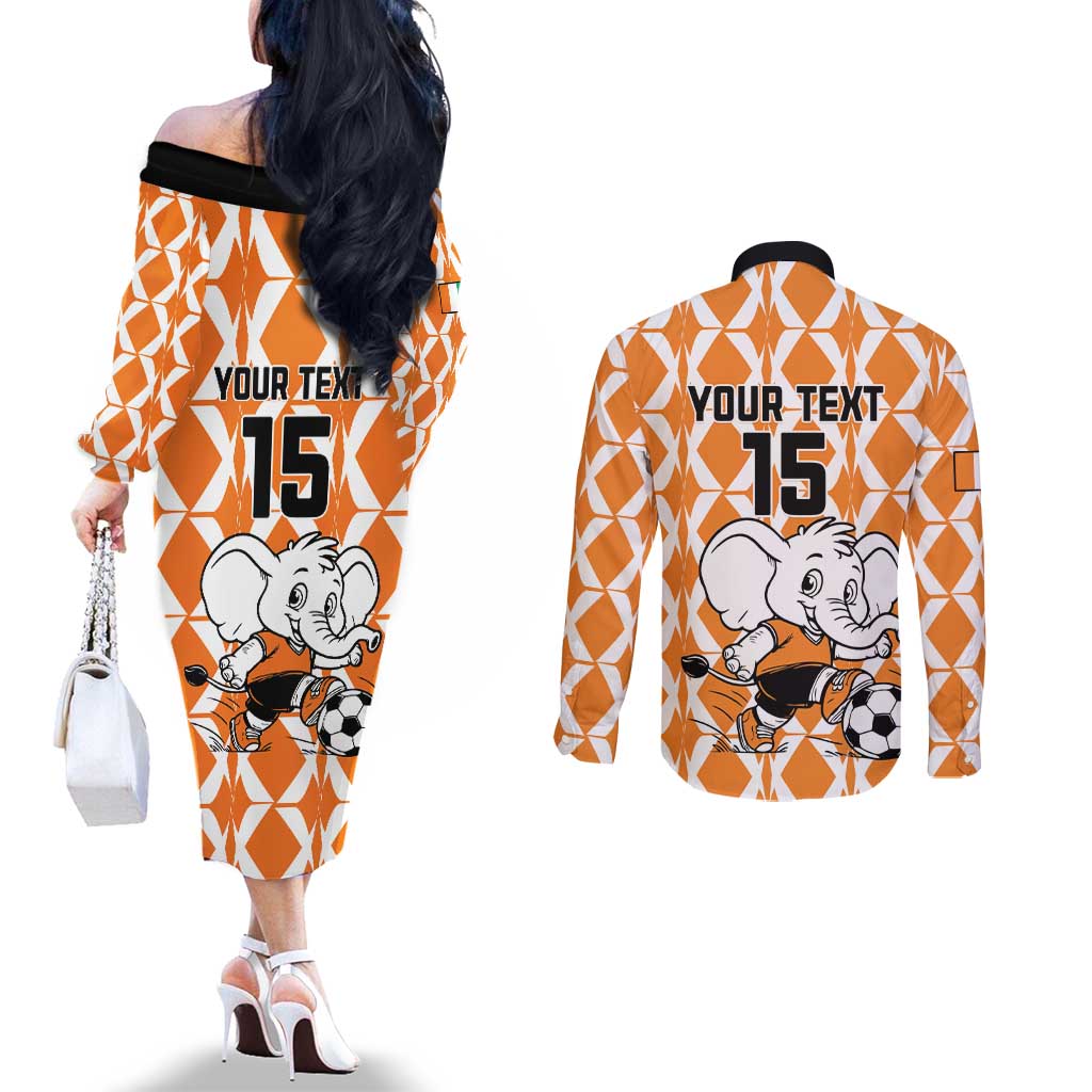 Custom Ivory Coast Football Couples Matching Off The Shoulder Long Sleeve Dress and Long Sleeve Button Shirt Go Champions