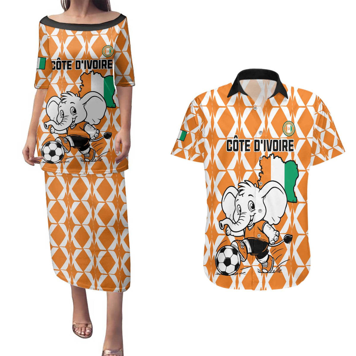 Custom Ivory Coast Football Couples Matching Puletasi and Hawaiian Shirt Go Champions