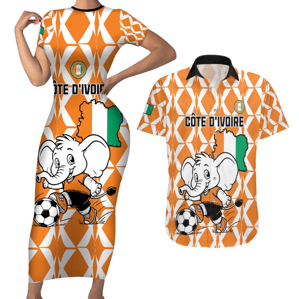 Custom Ivory Coast Football Couples Matching Short Sleeve Bodycon Dress and Hawaiian Shirt Go Champions