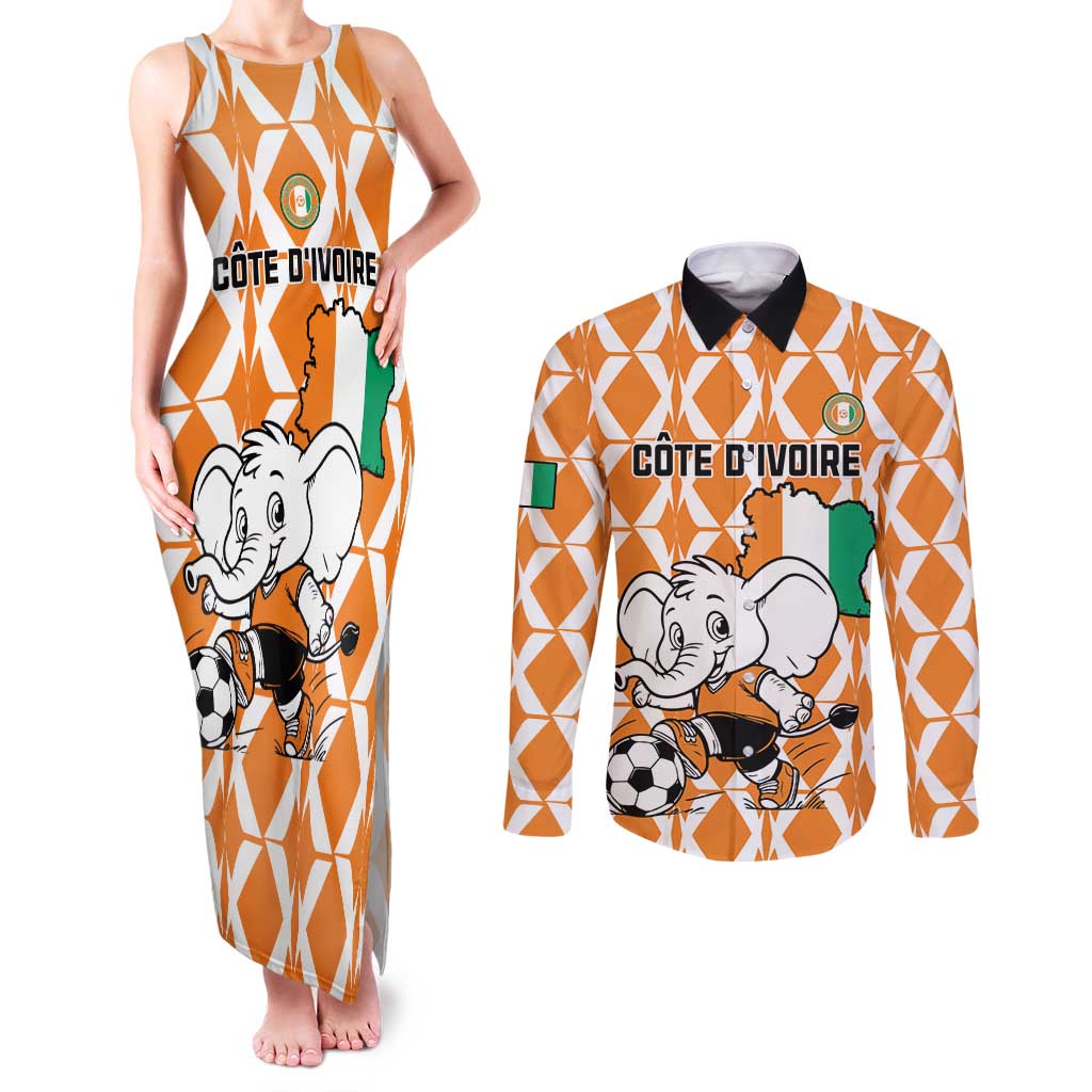 Custom Ivory Coast Football Couples Matching Tank Maxi Dress and Long Sleeve Button Shirt Go Champions