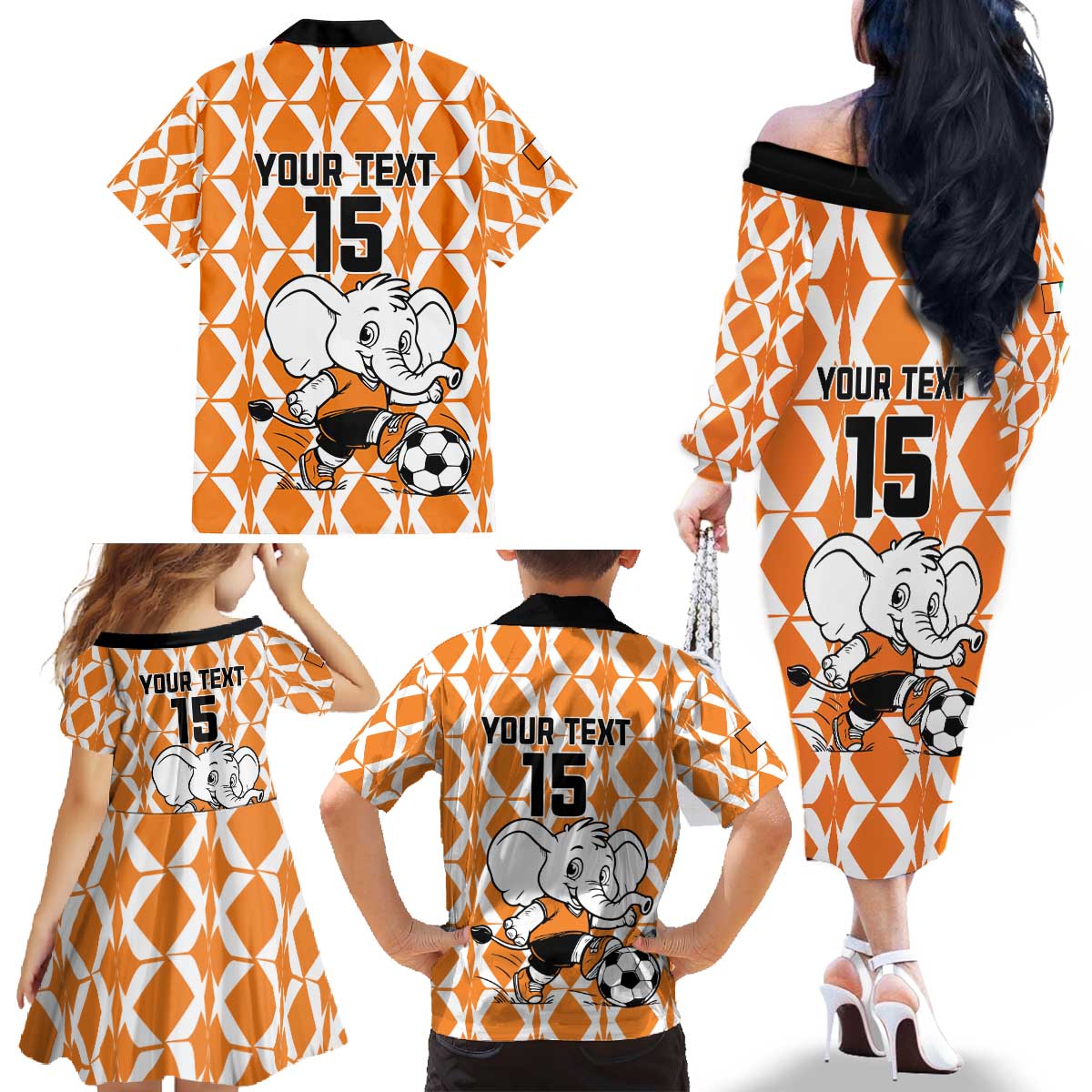 Custom Ivory Coast Football Family Matching Off The Shoulder Long Sleeve Dress and Hawaiian Shirt Go Champions