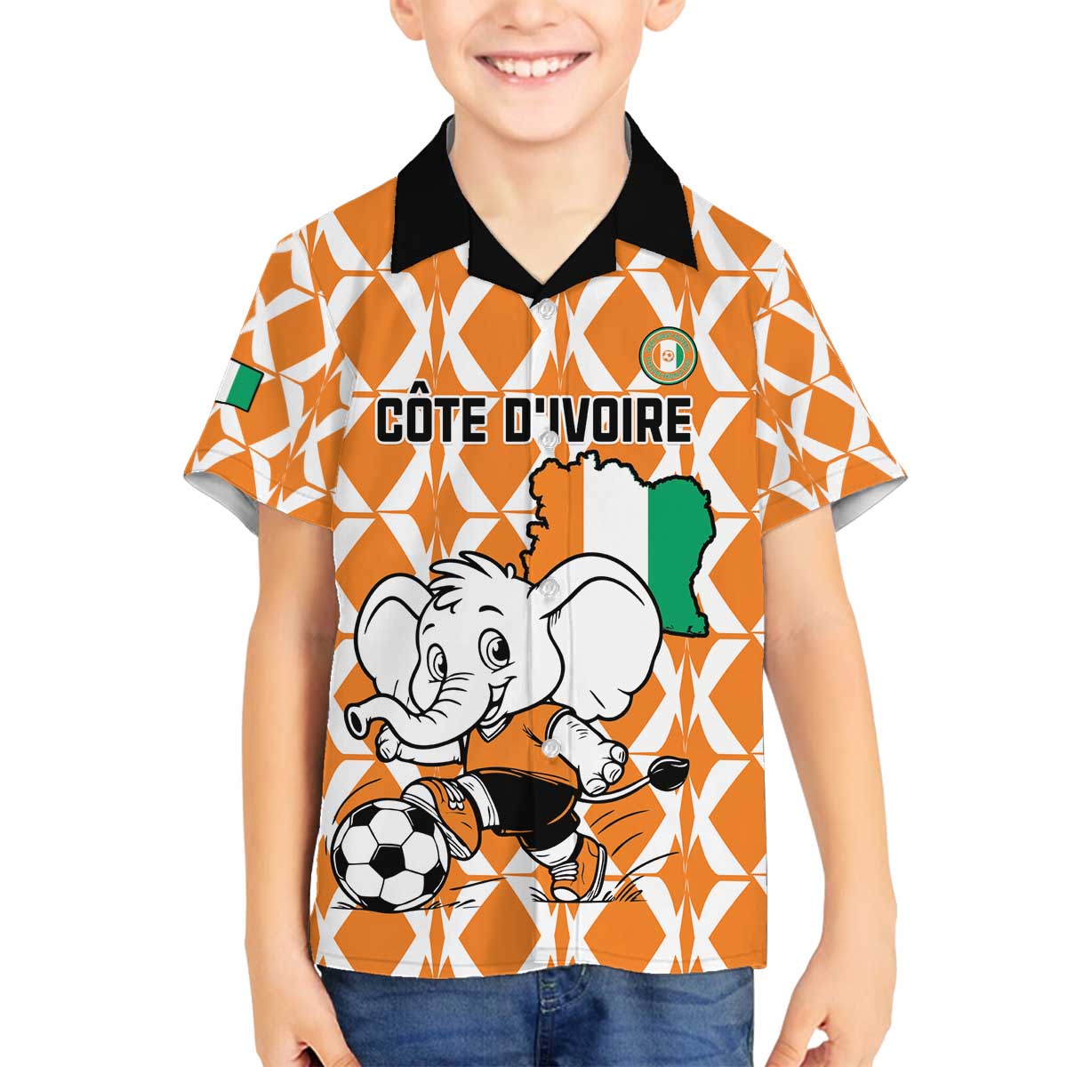 Custom Ivory Coast Football Family Matching Off The Shoulder Long Sleeve Dress and Hawaiian Shirt Go Champions