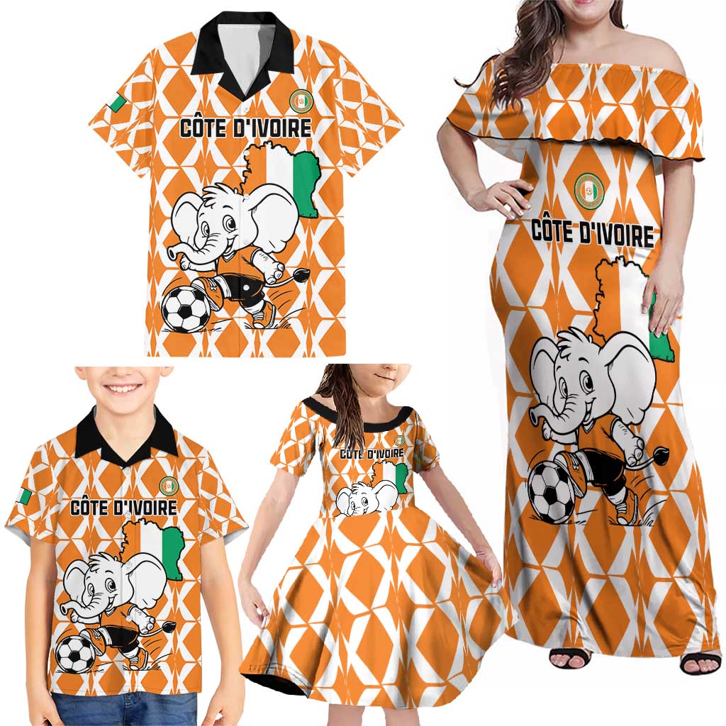 Custom Ivory Coast Football Family Matching Off Shoulder Maxi Dress and Hawaiian Shirt Go Champions