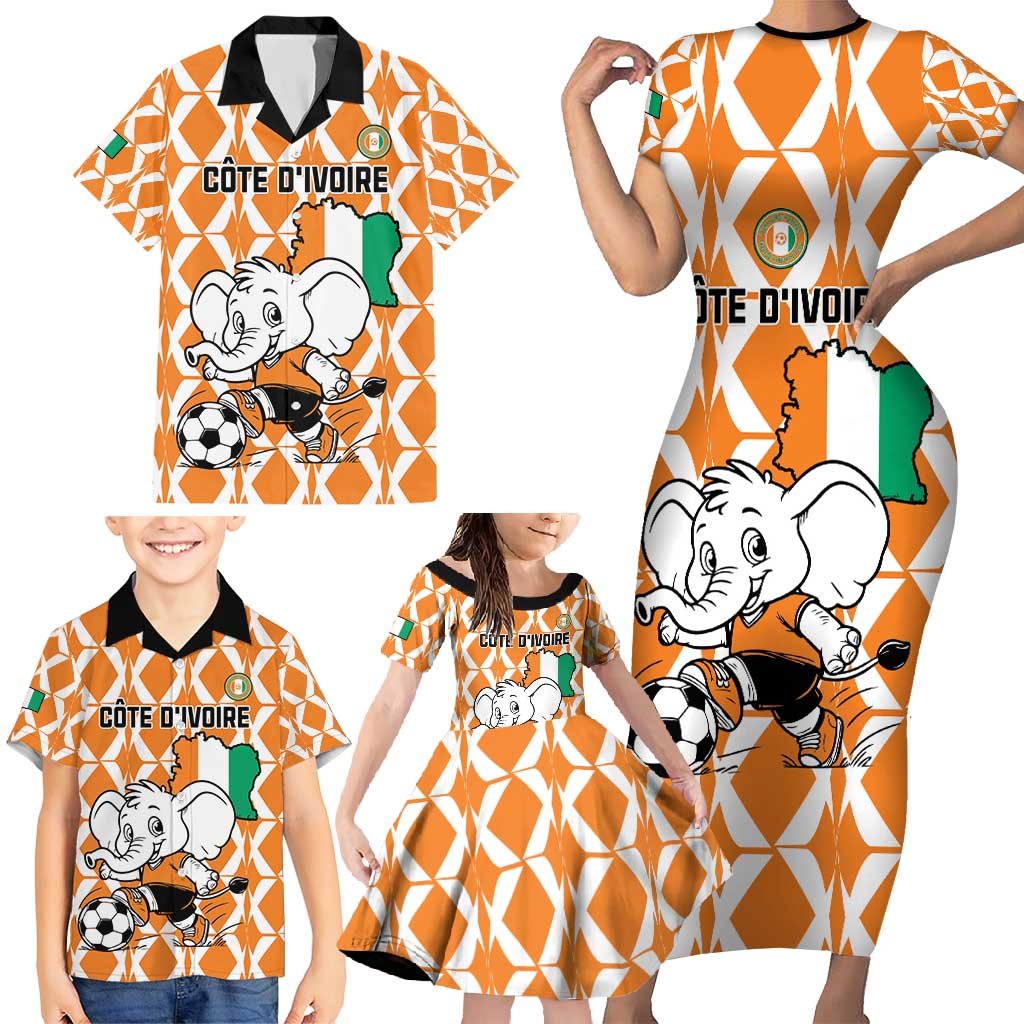 Custom Ivory Coast Football Family Matching Short Sleeve Bodycon Dress and Hawaiian Shirt Go Champions
