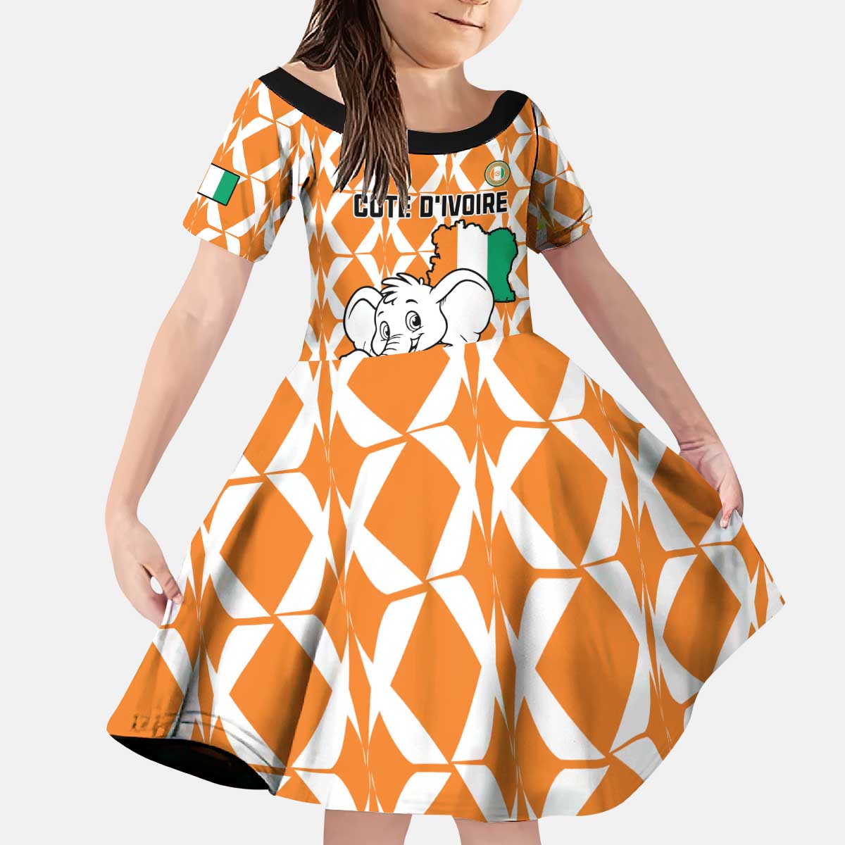 Custom Ivory Coast Football Kid Short Sleeve Dress Go Champions