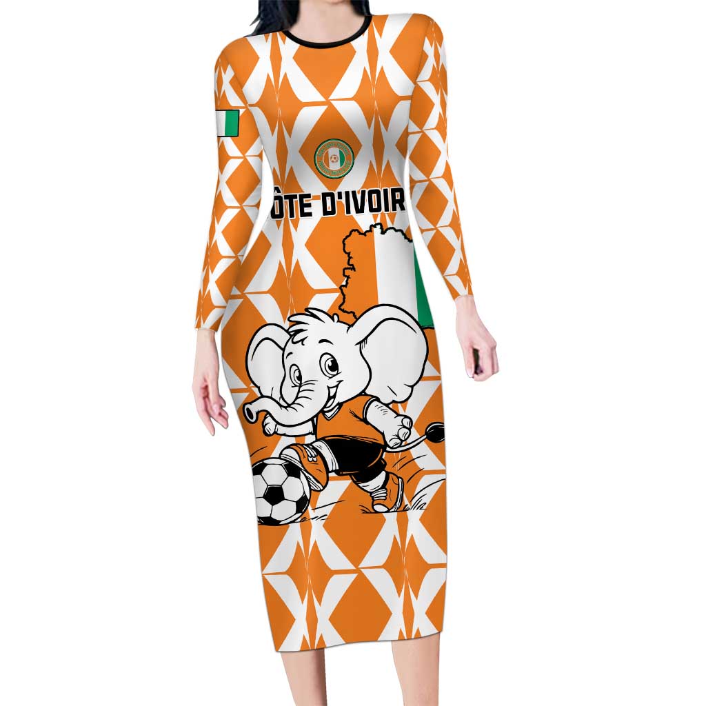 Custom Ivory Coast Football Long Sleeve Bodycon Dress Go Champions