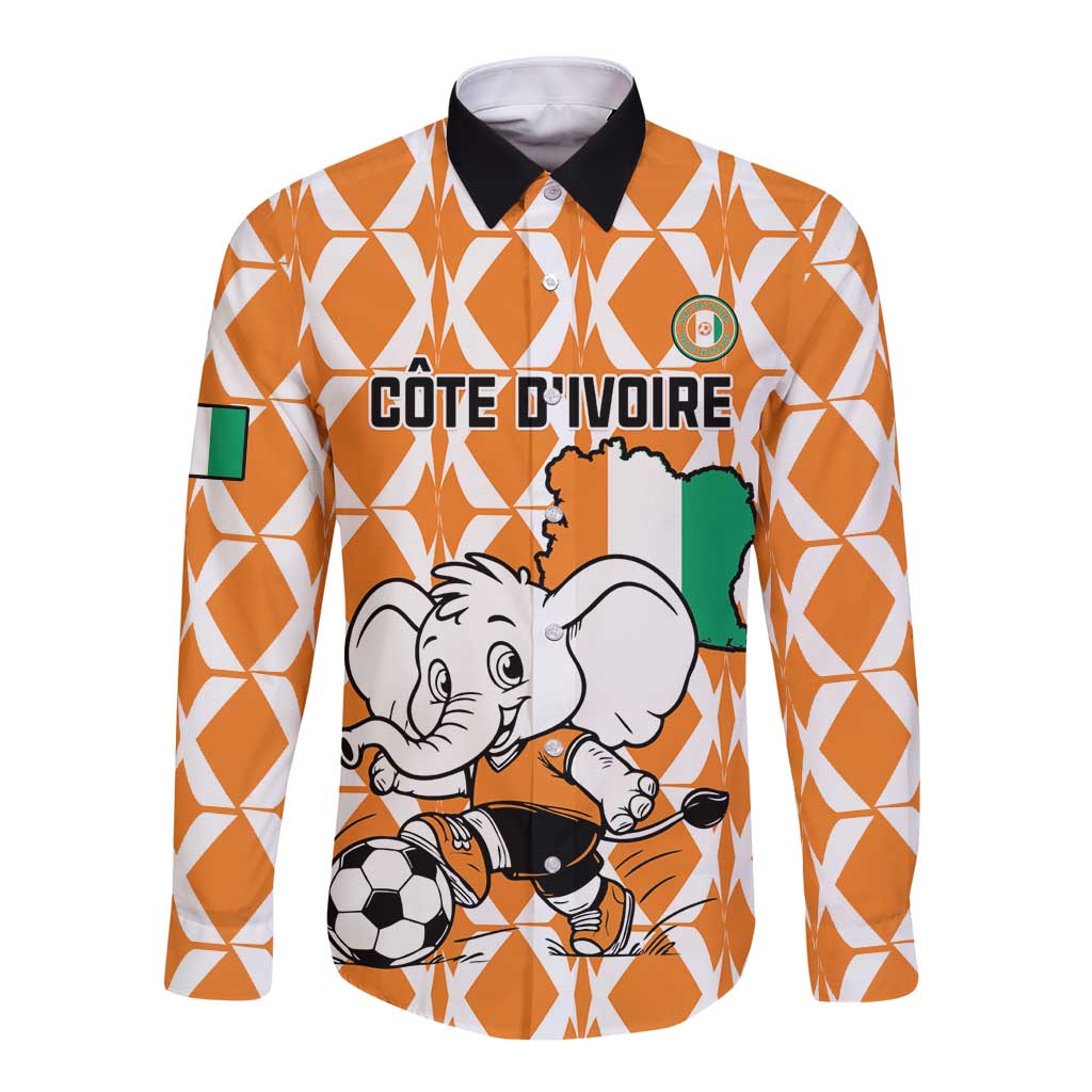 Custom Ivory Coast Football Long Sleeve Button Shirt Go Champions