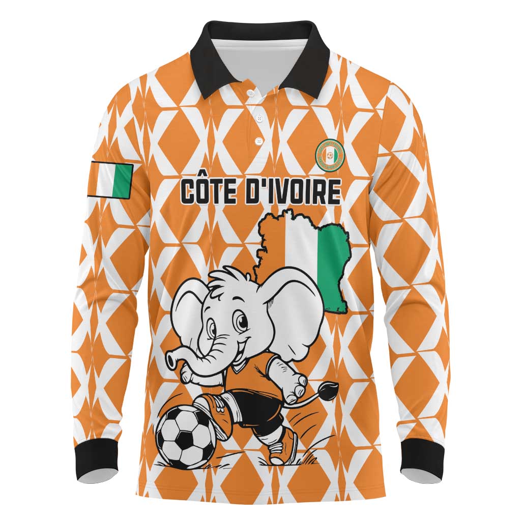 Custom Ivory Coast Football Long Sleeve Polo Shirt Go Champions