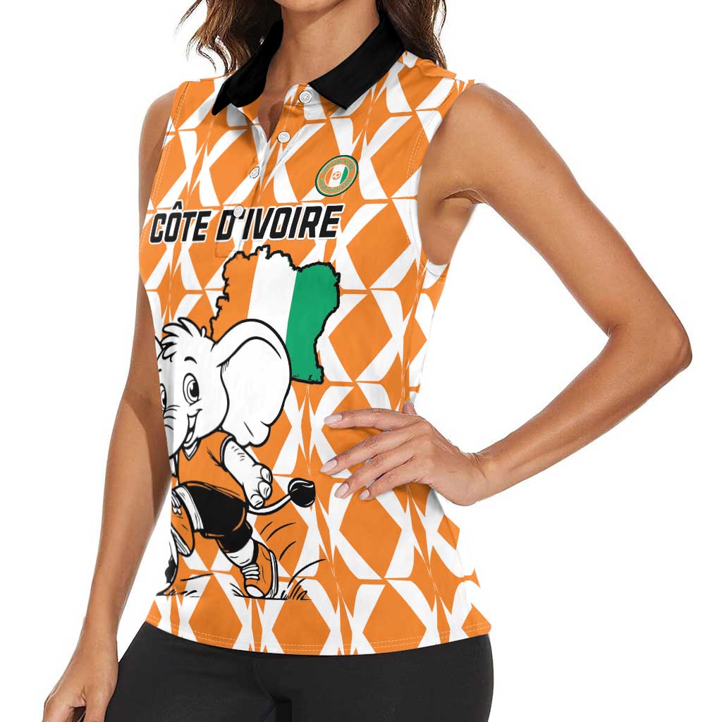 Custom Ivory Coast Football Women Sleeveless Polo Shirt Go Champions