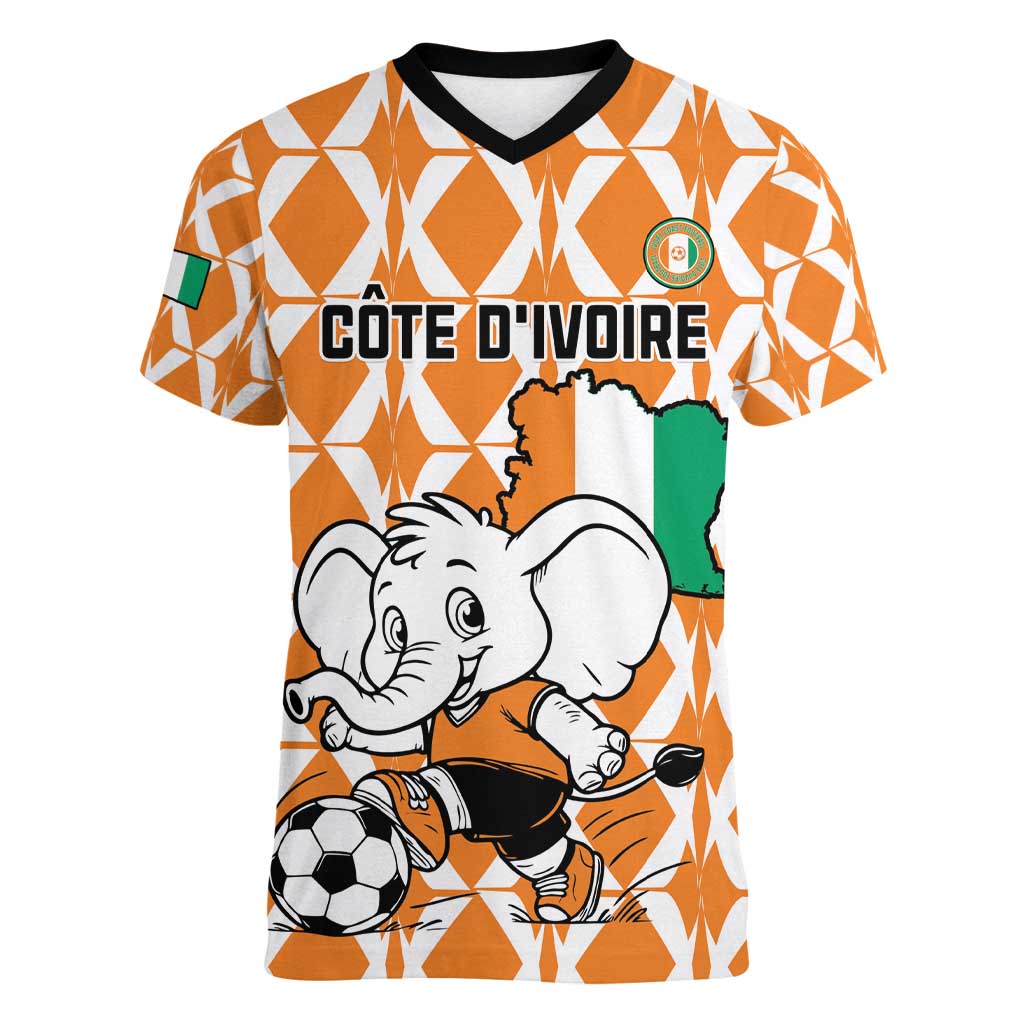 Custom Ivory Coast Football Women V-Neck T-Shirt Go Champions