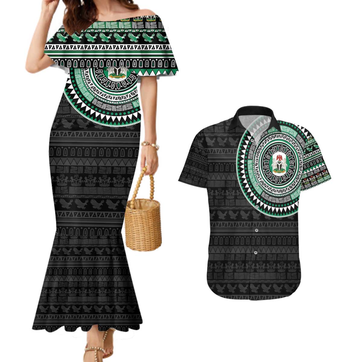 Nigeria Couples Matching Mermaid Dress and Hawaiian Shirt African Tribal Pattern