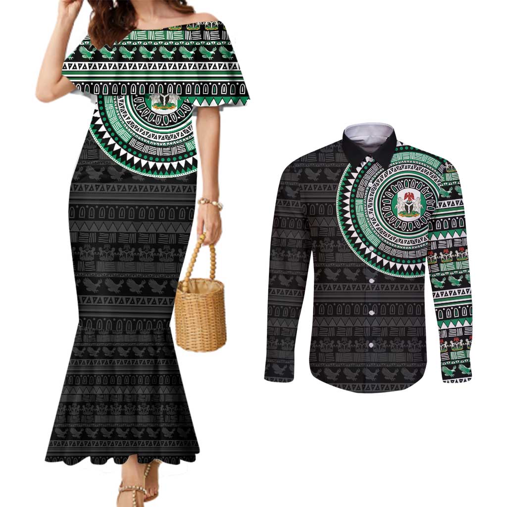 Nigeria Couples Matching Mermaid Dress and Long Sleeve Button Shirt African Tribal Pattern